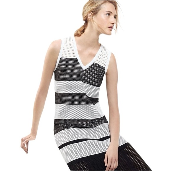 St. John Sport Collection black/white Pointelle Mesh Knit Stripe Dress,small - Picture 12 of 12